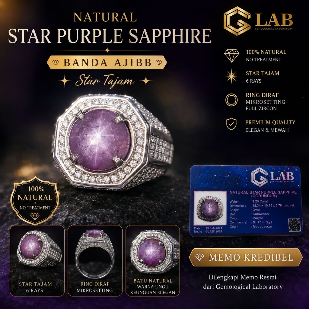 Cincin Ruby ungu purple star safir big size
