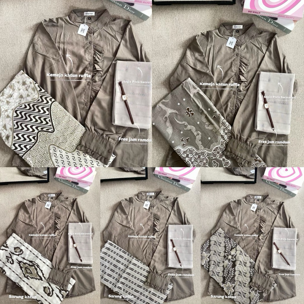 one set santriwati Sarung katun/kemeja ruffle katun/hijab paris Swarovski by HYWAFA HIJAB (free jam 