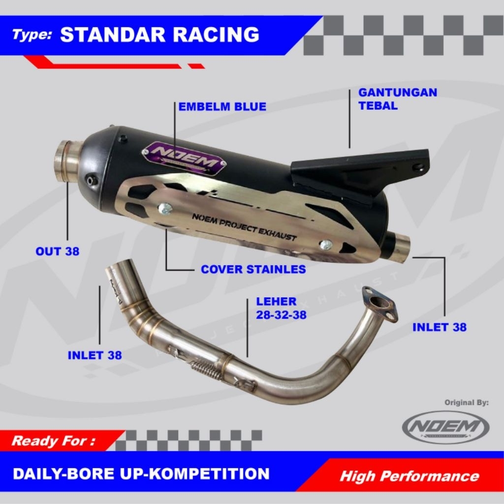 Knalpot Standar Racing NOEMPROJECT Mio Smile Mio Sporty Mio Soul Karbu Suara Bass Adem