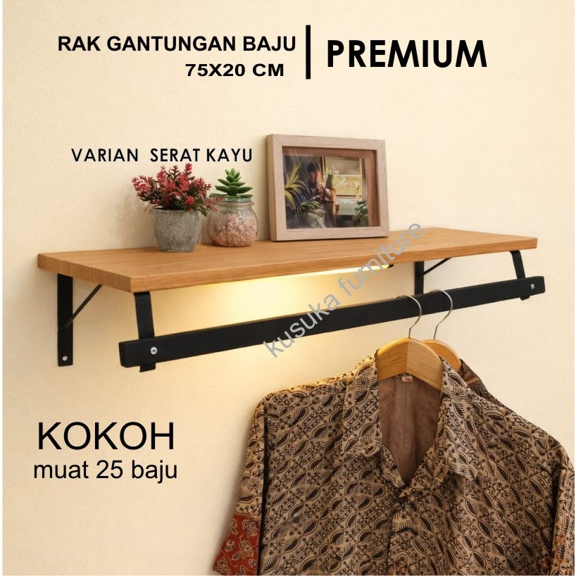 Rak Gantungan Ambalan Pakaian 75 Cm Gantungan Baju Besi Dengan Braket  Kokoh 50 Kg Aesthetik Mudah d