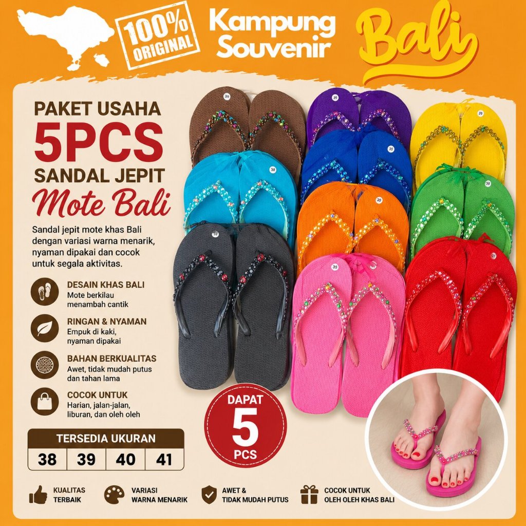 PAKET USAHA 5 Pcs Sandal Bali Mote Unik Oleh Oleh Khas Bali Grosir Murah