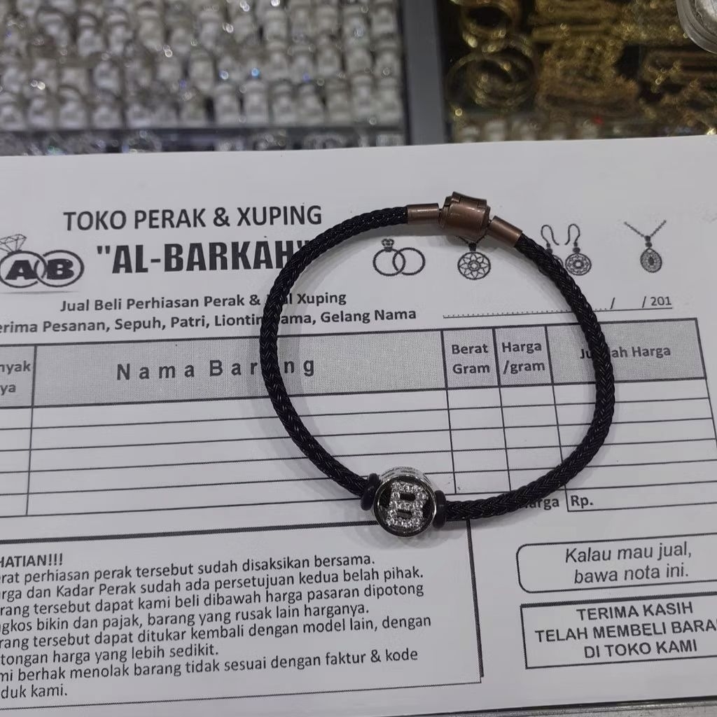 Gelang Huruf Inisial Nama Perak Asli 925 Krom Lapis Emas Putih Bentuk Bulat
