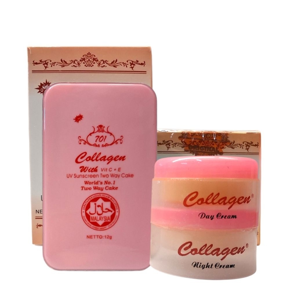 Paket Cream Collagen Siang Malam Dan Bedak