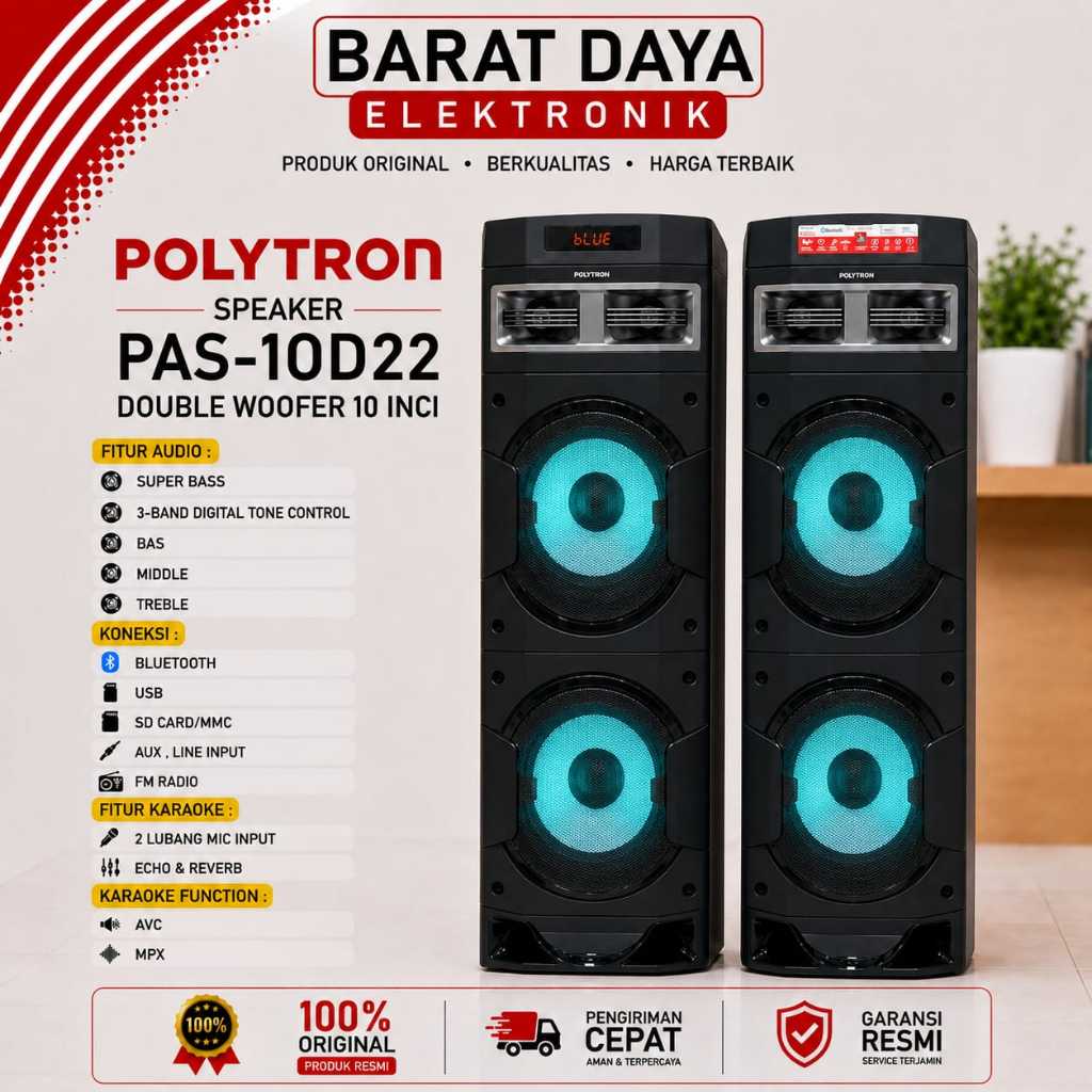 SPEAKER AKTIF POLYTRON PAS10D22 PAS 10D22 USB BLUETOOTH KARAOKE