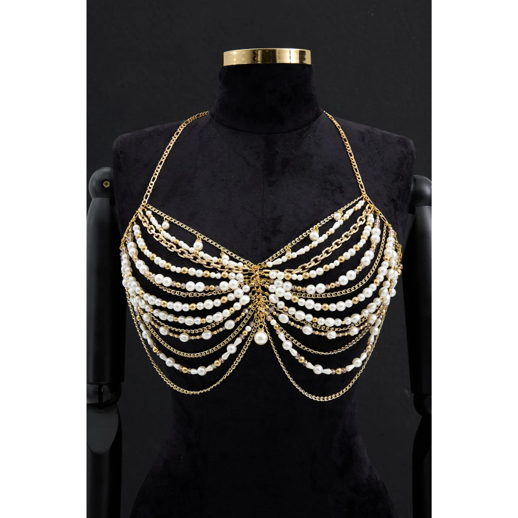 Handmade Luxury Gold Chain & Pearl Bra Top