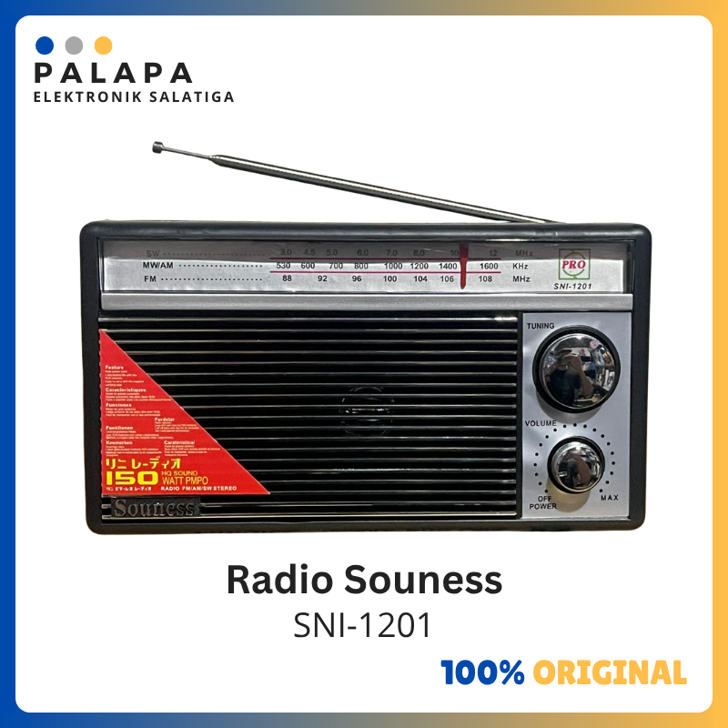 Radio Souness SNI-1201 FM Portable – Kabel Listrik & Baterai Besar