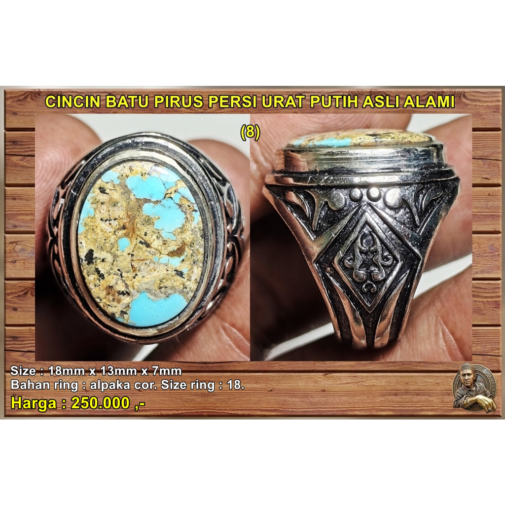 Cincin batu pirus persi urat putih asli alami (8)