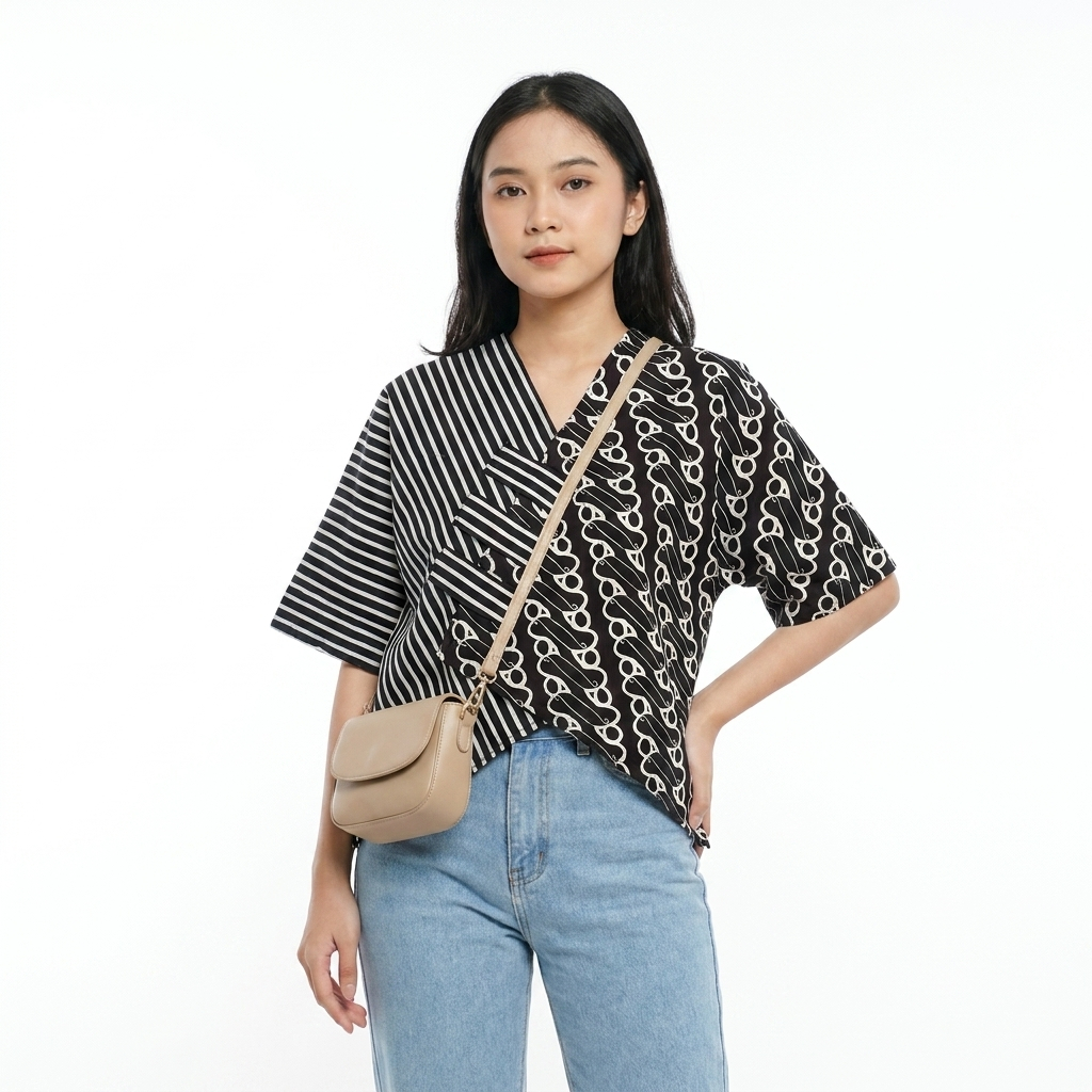Atasan Batik Wanita Modern Jumbo LD 148 Blouse Batik Kerja Kantor Casual Kekinian - Baju Batik Katun