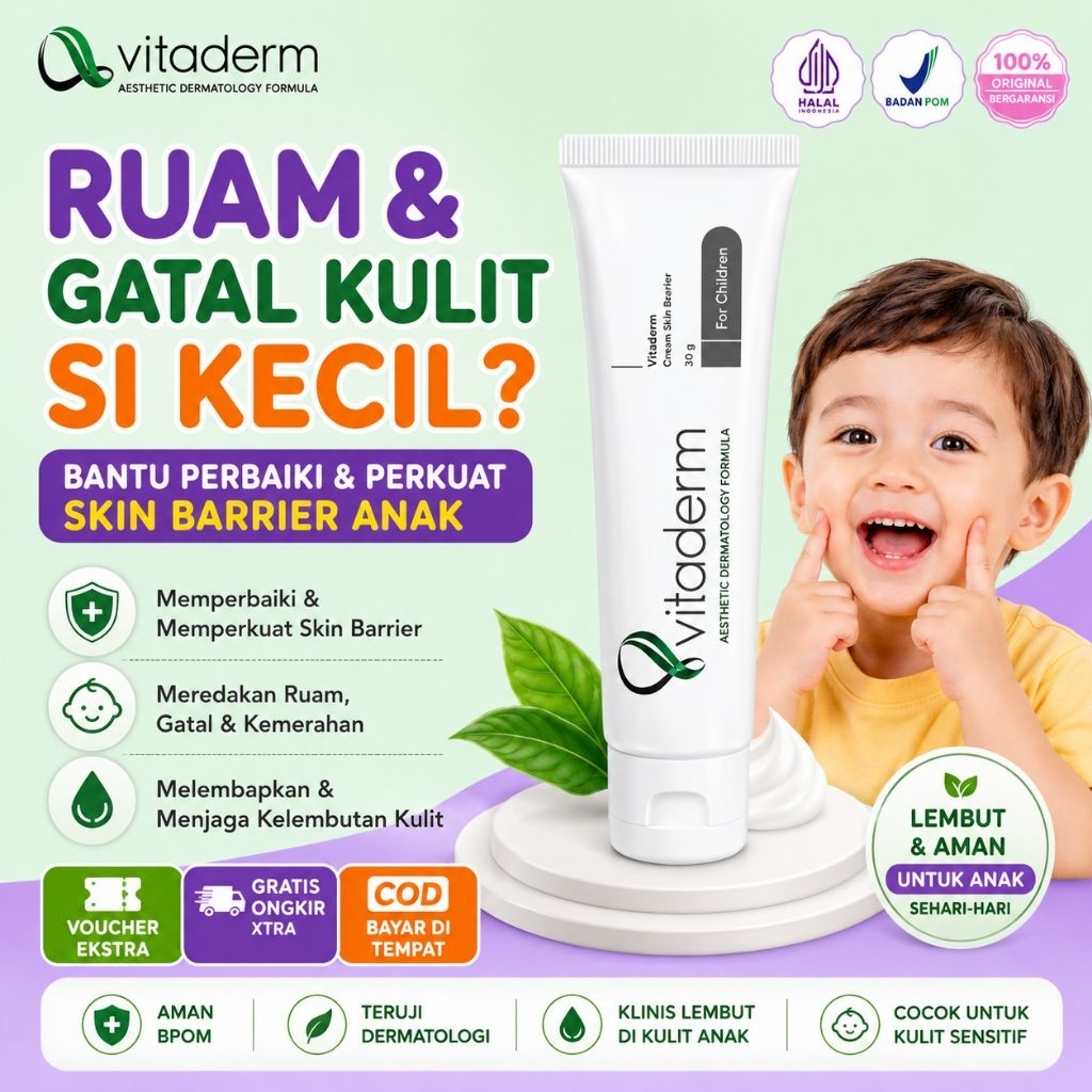 Vitaderm Cream Anak Skin Barrier BPOM Untuk Ruam Gatal Kulit Sensitif Kemerahan
