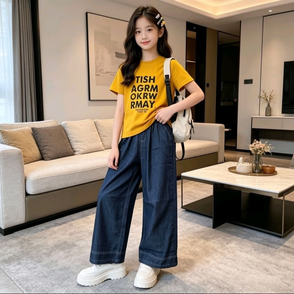 HG-099 SETELAN BAJU PENDEK ANAK PEREMPUAN IMPORT USIA 8-12 TAHUN SETELAN BAJU ATASAN KAOS LENGAN PEN