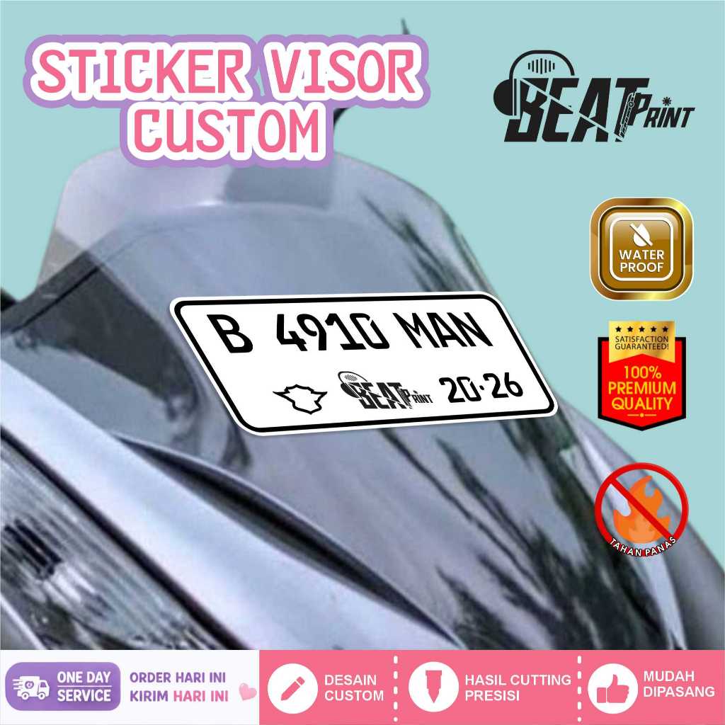 Cutting Sticker Plat Nomor Visor Motor | Stiker Windshield Custom Nama & Nopol - BEAT PRINT