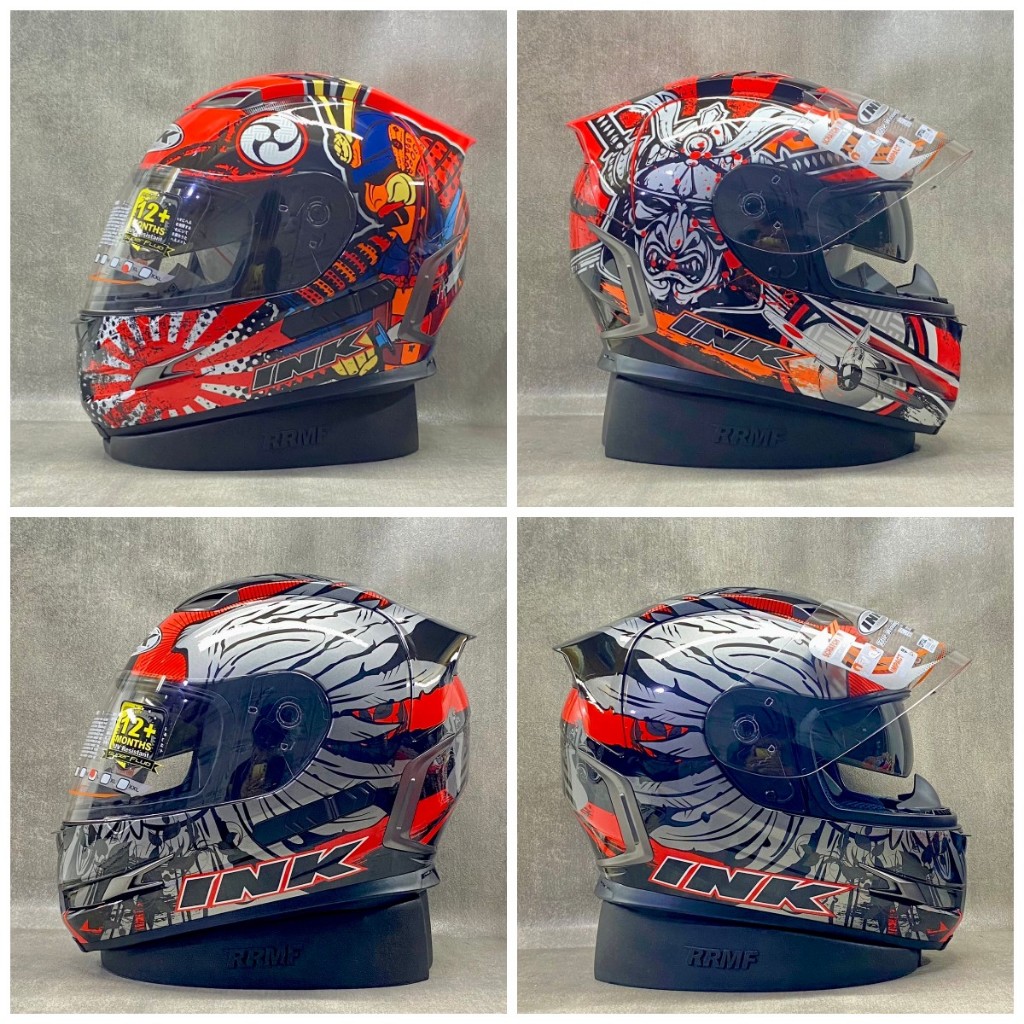 HELM INK STEALTH MOTIF SERIES SAMURAI/WING BLACK RED ORIGINAL - HELM FULL FACE DOUBLE VISOR