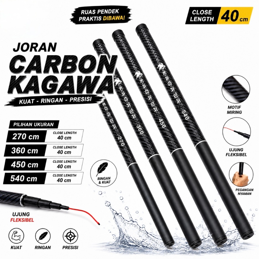 Tegek Batik Joran Pancing Ruas Pendek Ruas 40cm Desain Carbon Miring ukuran lengkap 270/360/450/540