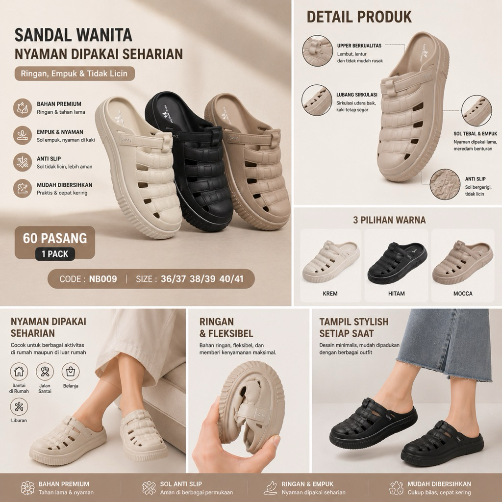 Kapuas Sandal Selop Wanita New Barlun Women Polos Slop Anti Slip NB009 S016