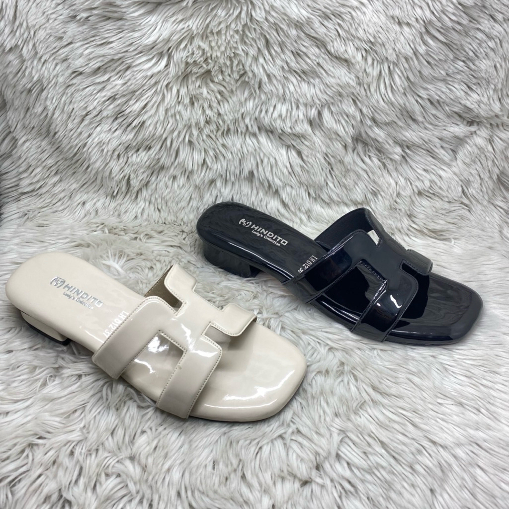 SandalHindito flat Glossy LH-012 Crm dan Htam