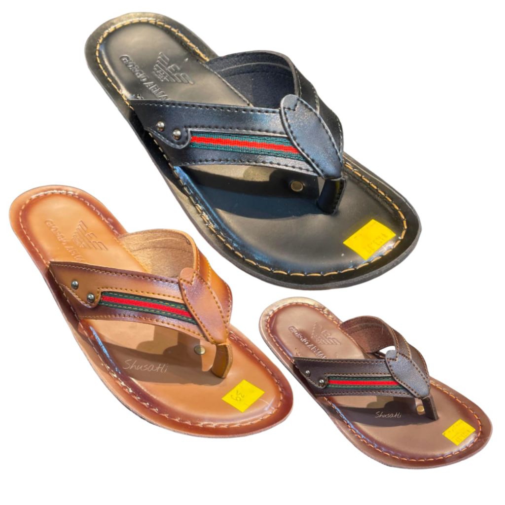 Sandal Kulit Pria Giorgio Armani jepit kasual anti slip ringan lentur tahan lama model trendy kekini