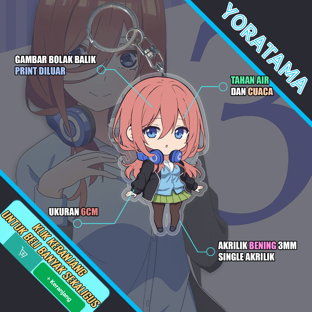 Gantungan Kunci Miku Nakano Gotoubun Quintuplet, Keychain Anime Lucu