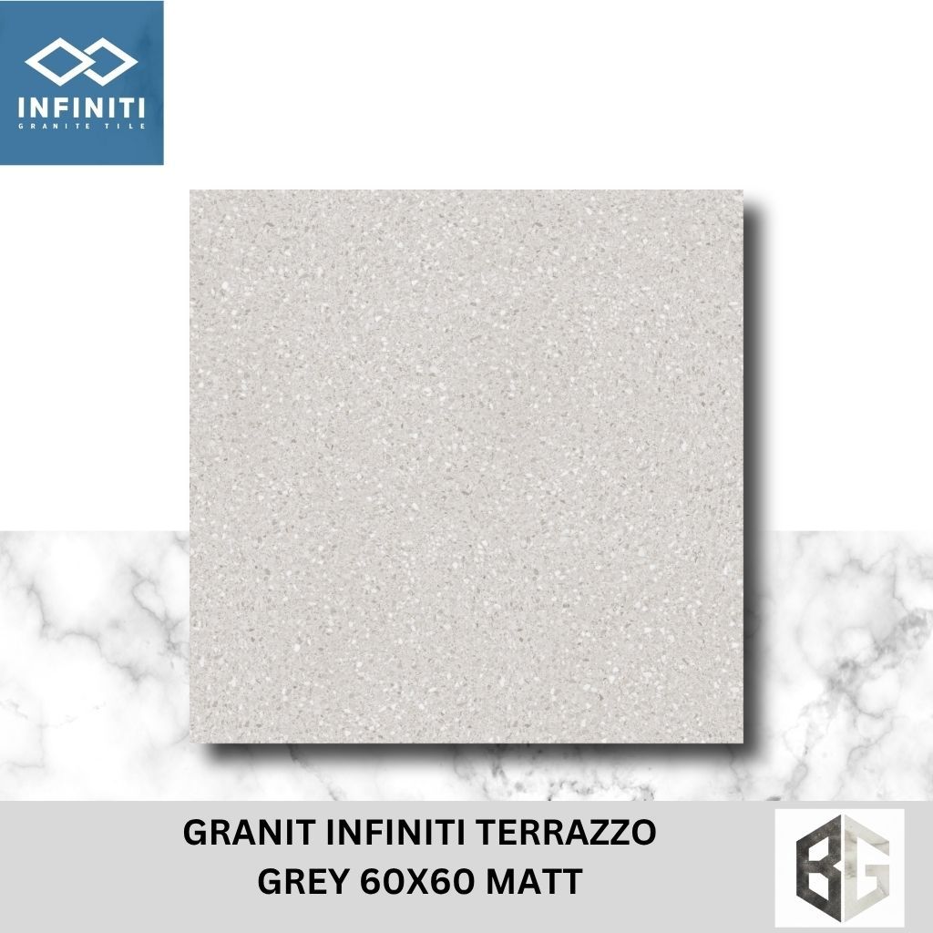 Granit Lantai Infiniti Terrazzo Grey Dark Grey Brown White 60x60 Matt Motif Teraso Doff