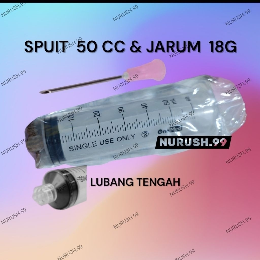 PAKET SPUIT / SUNTIKAN 50CC /50 CC / 50 ML DAN JARUM (RUNCING) 18G UNTUK ISI CAMELO / TINTA (LUBANG 