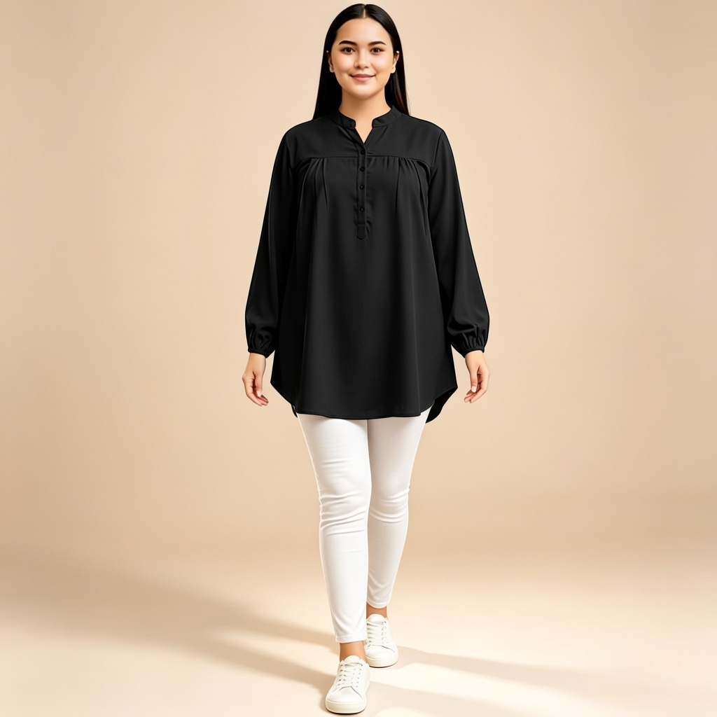Rumbio Exclusive Blouse Wanita Lengan Panjang Adem Katun Rayon Viscose Polos Nyaman Seharian