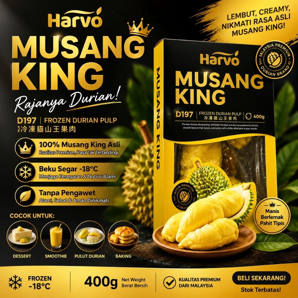 Durian Musang King Harvo 400g - Frozen durian plup - 100% original musang king
