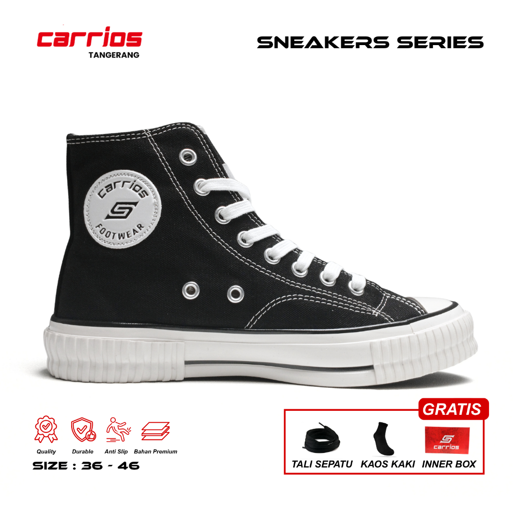CARRIOS TNG - Izzy Trek High Black White - Sepatu Sneakers Casual Klasik Pria & Wanita 36 - 46