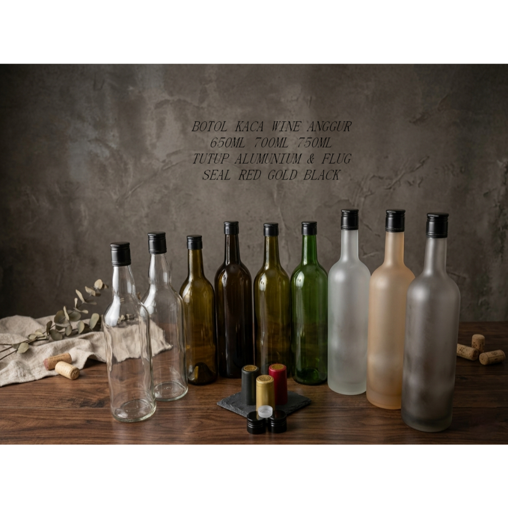 botol kaca 750ml botol botol kaca hitam botol frosted botol coklat hijau dark green tutup ulir alumu