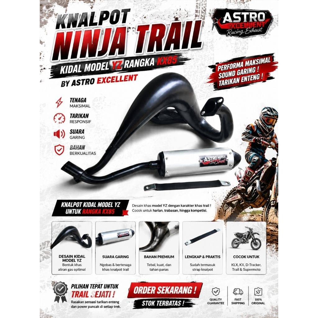 Knalpot Ninja Trail PNP rangka Kx85 kidal hitam astro excelent