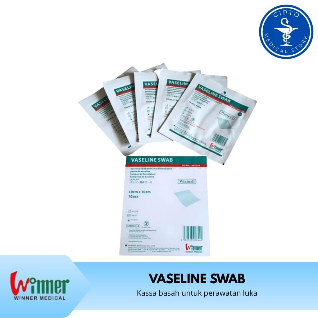 [ BOX ] Winner Vaseline Swab 10 x 10cm isi 10 pcs | Kassa Basah untuk Perawatan Luka | Kasa