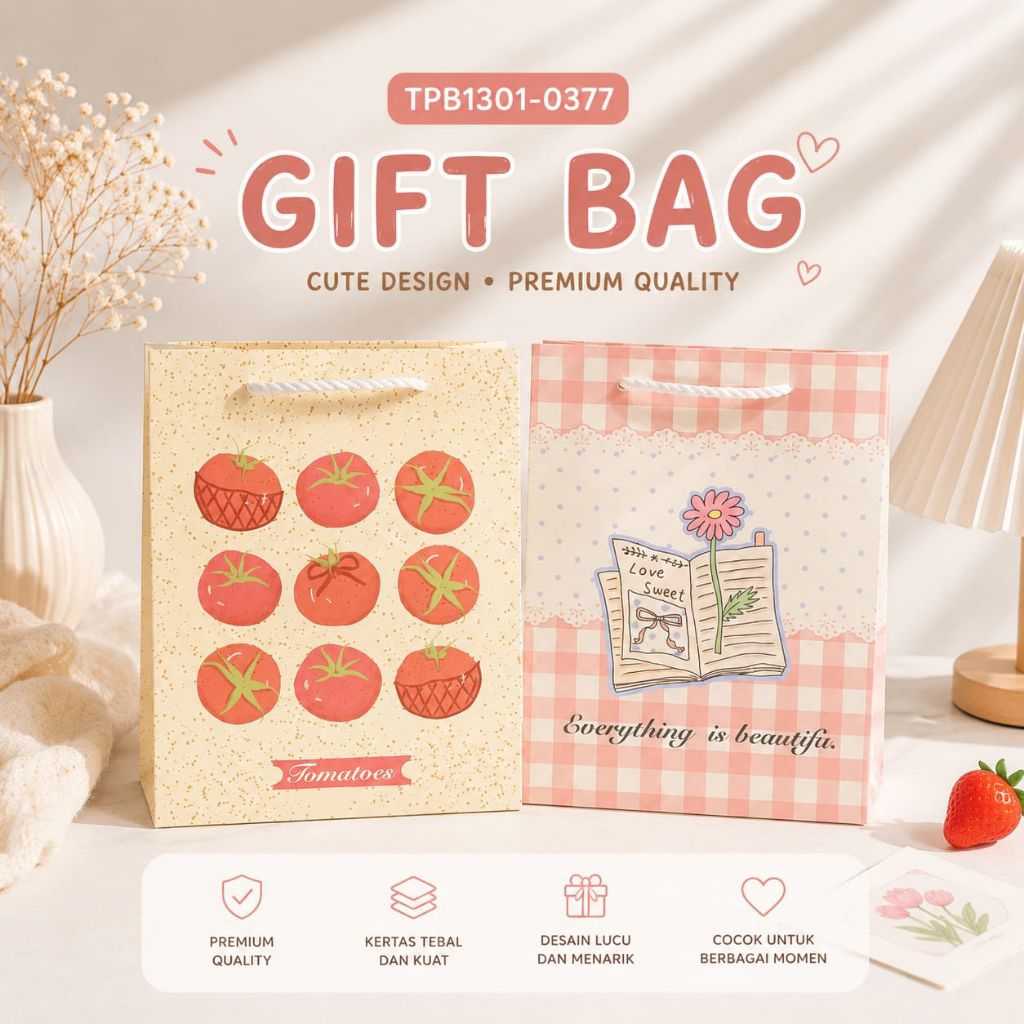 Paper Bag Small Bergambar Aesthetic Tas Kado Jinjing Kertas Goodie Bag Kecil Uk 24,5×19,5×9,5cm /TPB