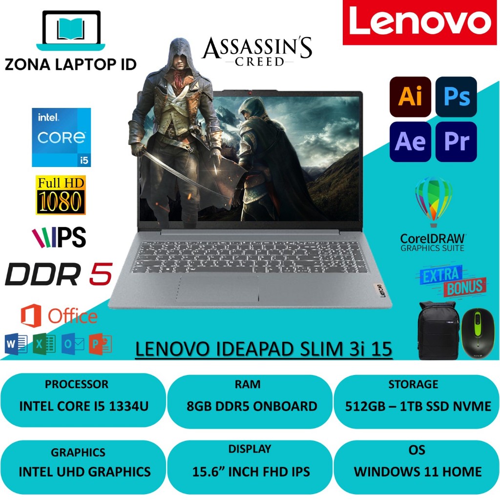 Lenovo Ideapad Slim 3i Intel i5 1334U 8GB DDR5 2TB Ssd 15.6 Full HD IPS Numpad Windows 11 Home