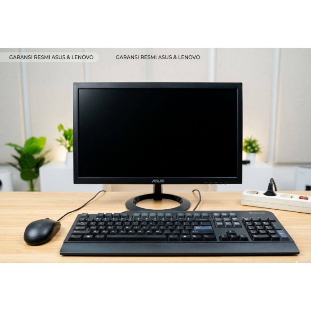 Paket Monitor PC ASUS 19 Inch + Keyboard Mouse Lenovo Original Siap Pakai Bergaransi