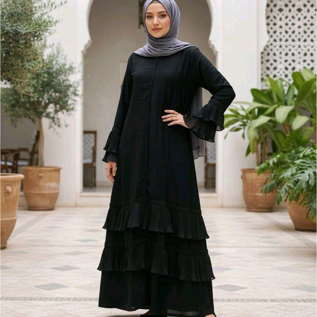 Malika Fursan Abaya Hitam renda abaya payet kristal gamis wanita muslimah