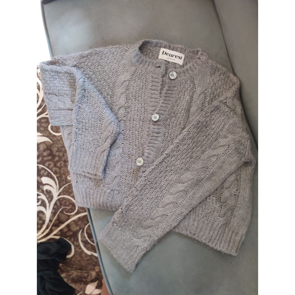 preloved cardigan kepang cable rajut abu grey