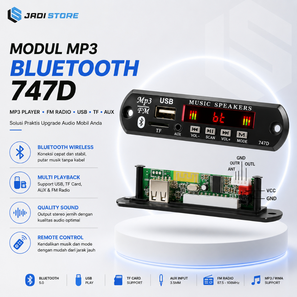 Kebidu Tape Mobil Audio Speaker MP3 Player Bluetooth Wireless Receiver - 747D Modul MP3 Bluetooth FM