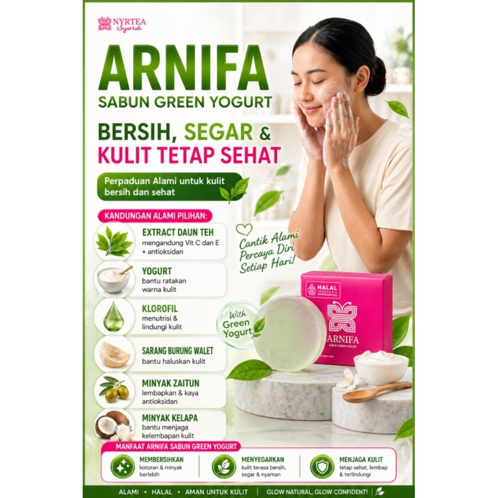 sabun wajah / sabun badan / sabun herbal green yogurt arnifa by nyrtea / sabun muka / menghilangkan 