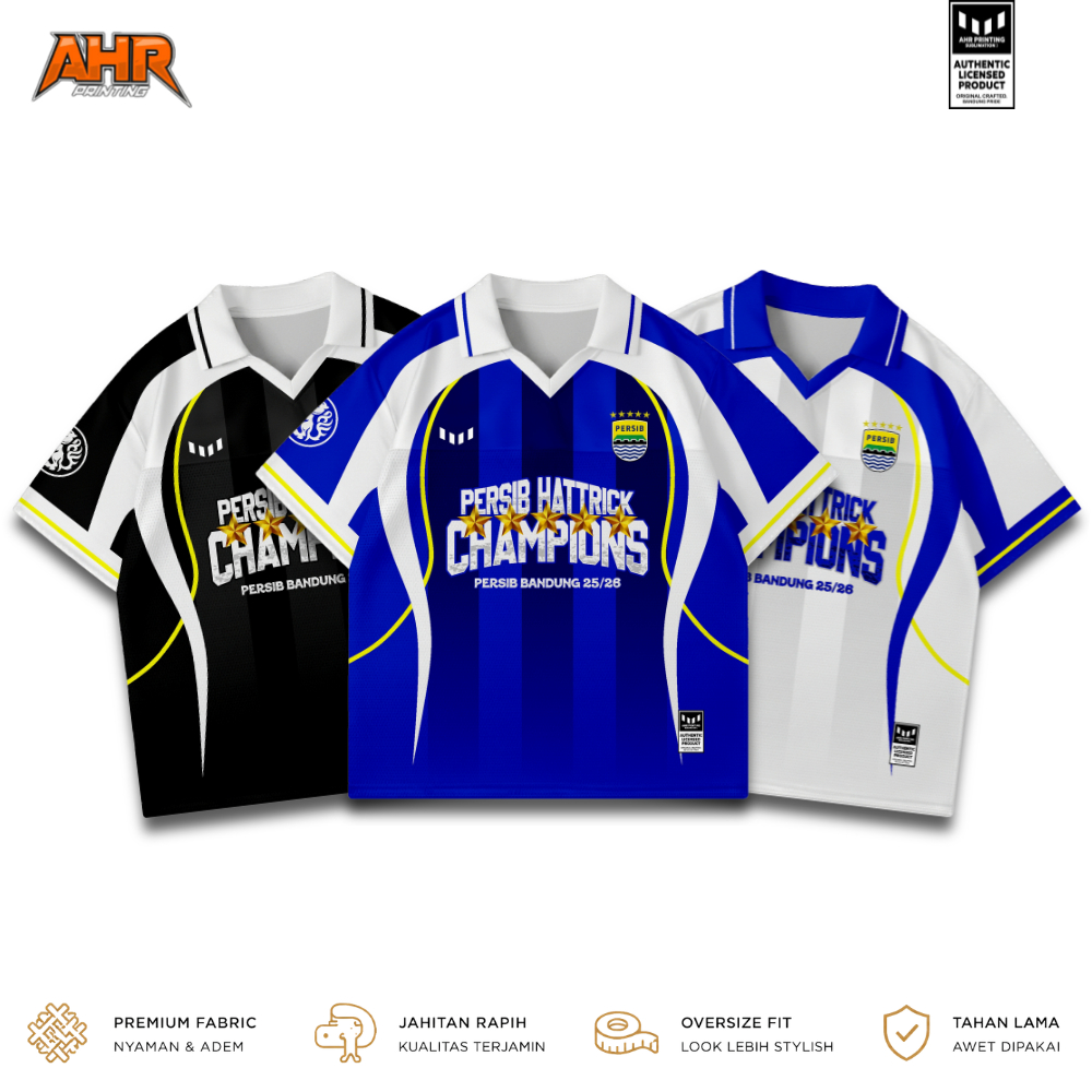 AHR Jersey Persib Bandung Oversize Hattrick Champions V3 Full Printing Premium Unisex | Dry-Fit | Ba