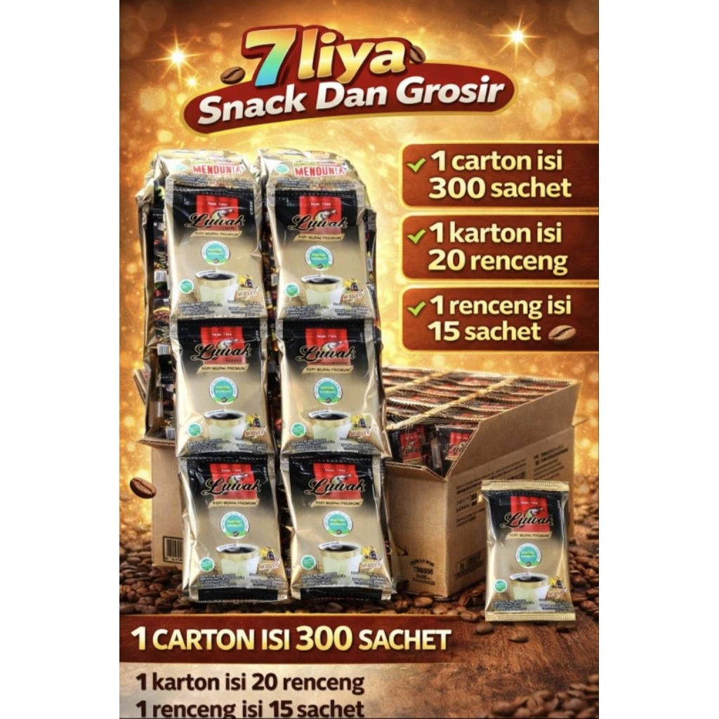 1 carton Kopi Luwak Mini Premium Sachet 1 Karton Isi 300 Sachet / 20 Renceng Kopi Hitam Premium Mura