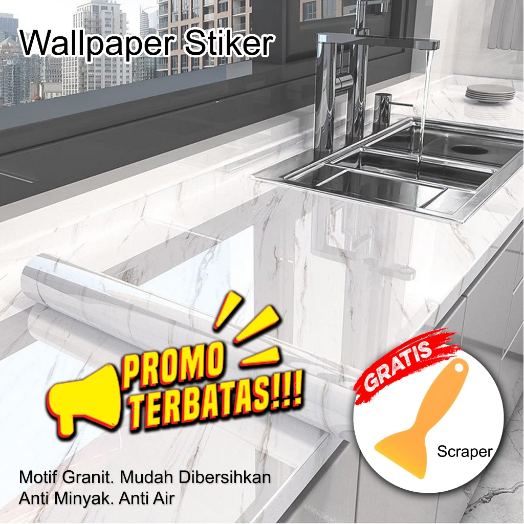 1 ROLL Wallpaper Stiker Dinding Marble Premium PVC 60x100cm Waterproof Lem Tempel Dekorasi Dapur Lem