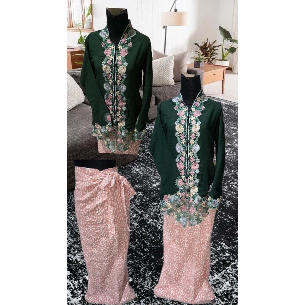 Kebaya Encim Rok Lilit (Pink Hijau)