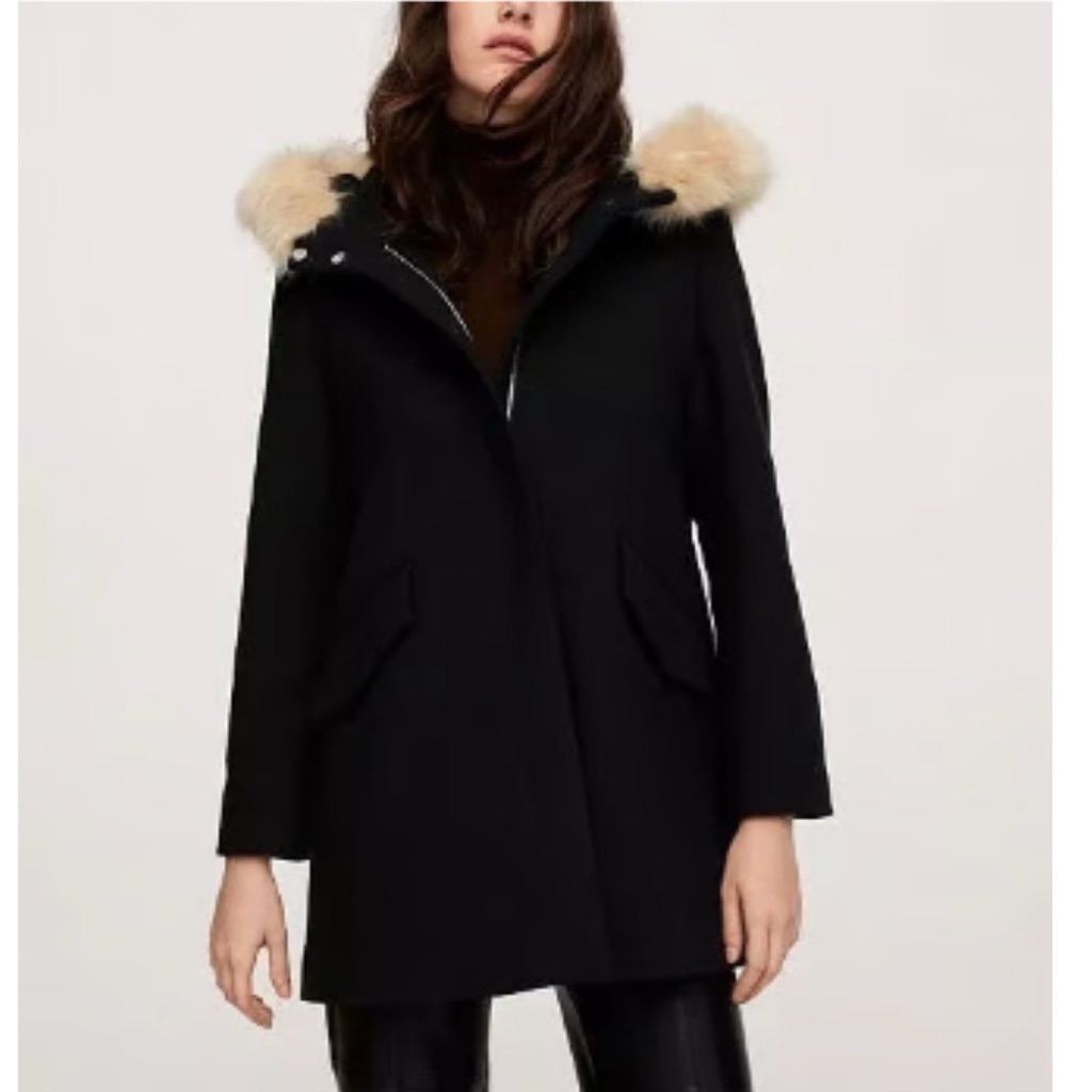 Preloved Mango Wool Coat Winter with Faux Fur