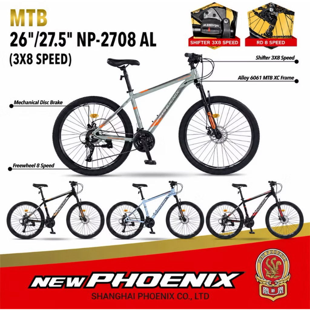 MTB New Phoenix NP 2708 AL 27,5 Inch Bahan Alloy Terbaru SNI