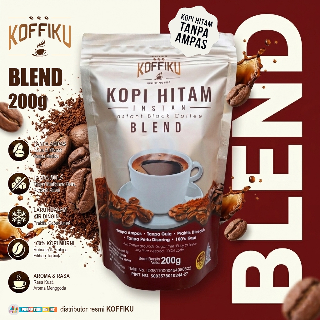 KOFFIKU [BLEND] 200gr Kopi Instan Hitam Tanpa Ampas & Bebas Gula / Spray Dried Instant Coffee
