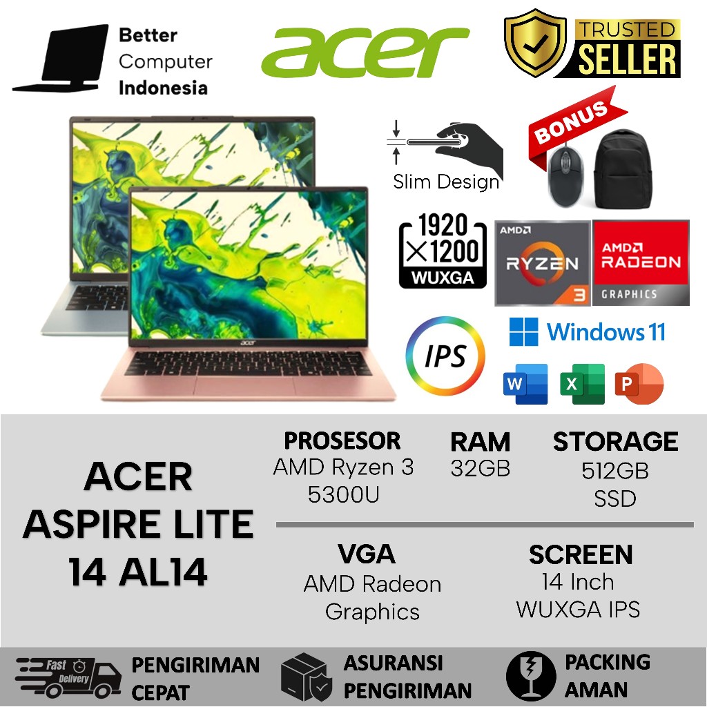 Laptop Acer Aspire Lite 14 AL14 42 AMD Ryzen 3 5300U 32GB SSD 512GB WUXGA IPS Windows 11 OHS