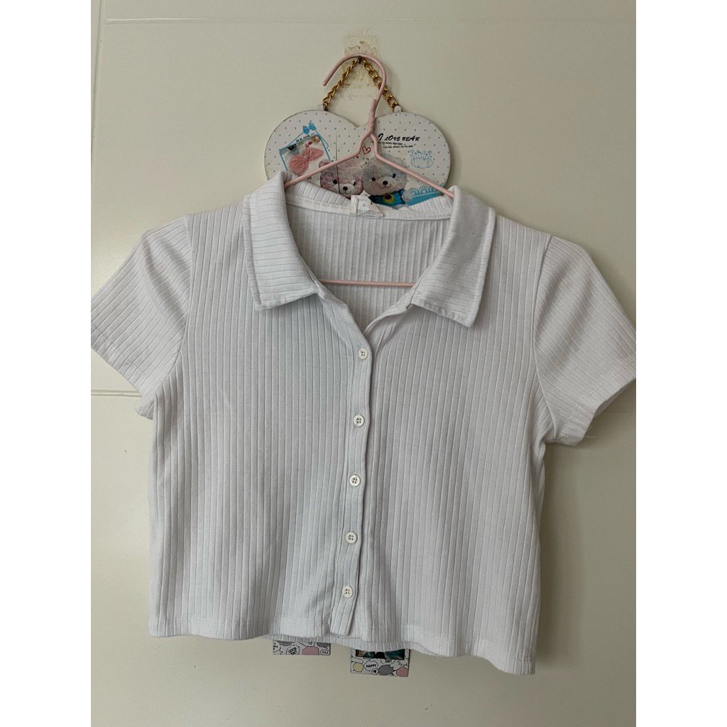 Cotton On White Top Atasan Cotton On Ribbed Polo Shirt Kaos Wanita Lidi Lidi