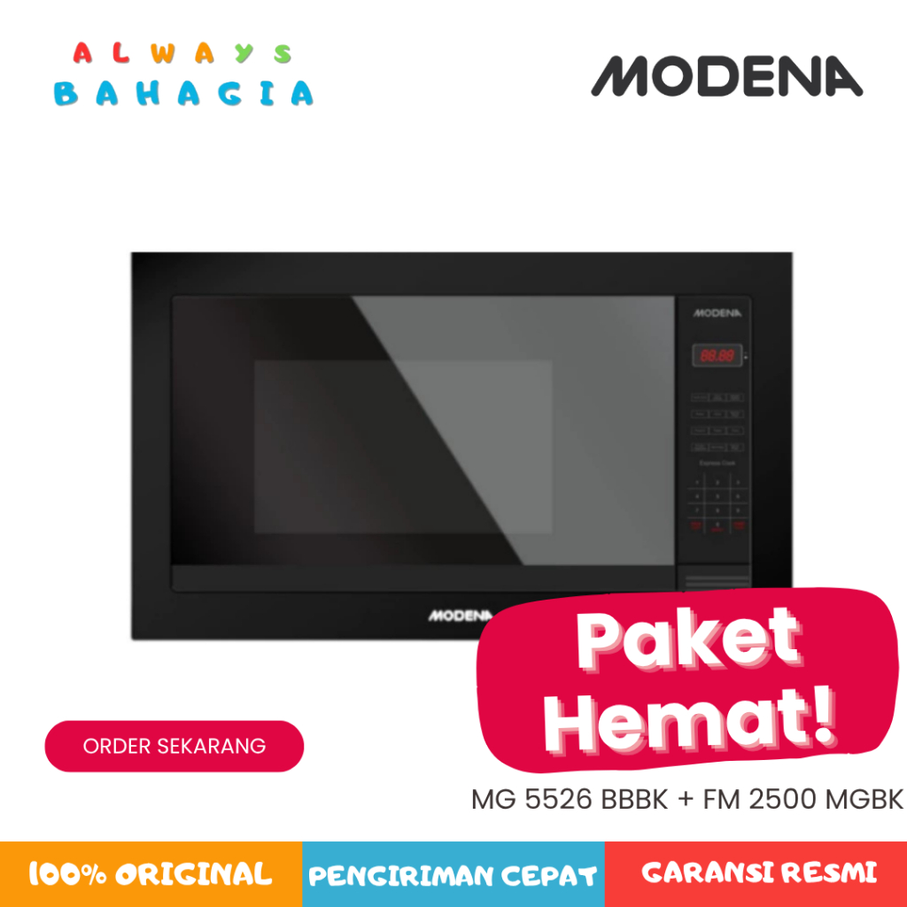 Modena MG 5526 BBBK + FM 2500 MGBK Paket Hemat Built-in Microwave Inverter Technology 25 Liter dan F