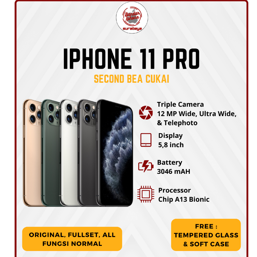 iPhone 11 Pro 64GB/128GB/256GB Fullset Second Bea Cukai Bergaransi