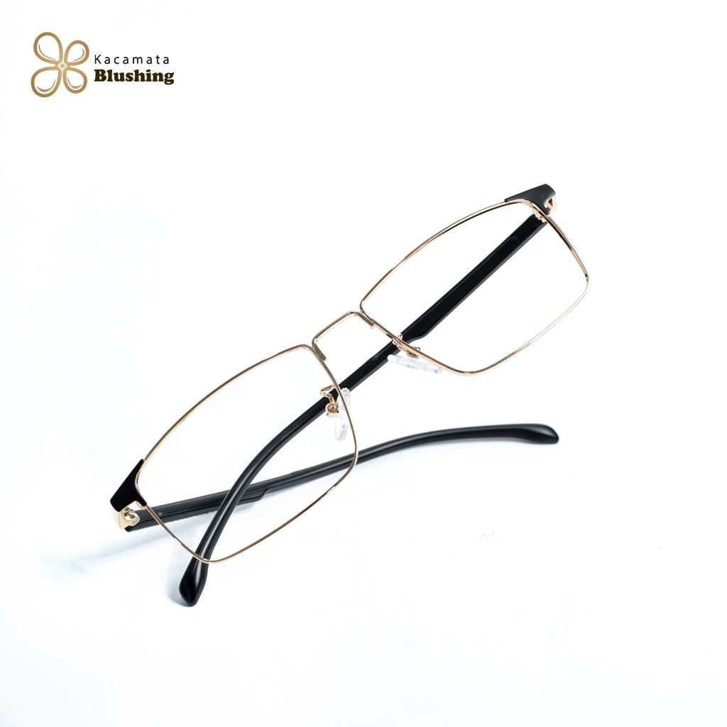 Kacamata Blushing - Frame Kacamata 101917 Black Gold Wanita Pria Elegan Besi Titanium