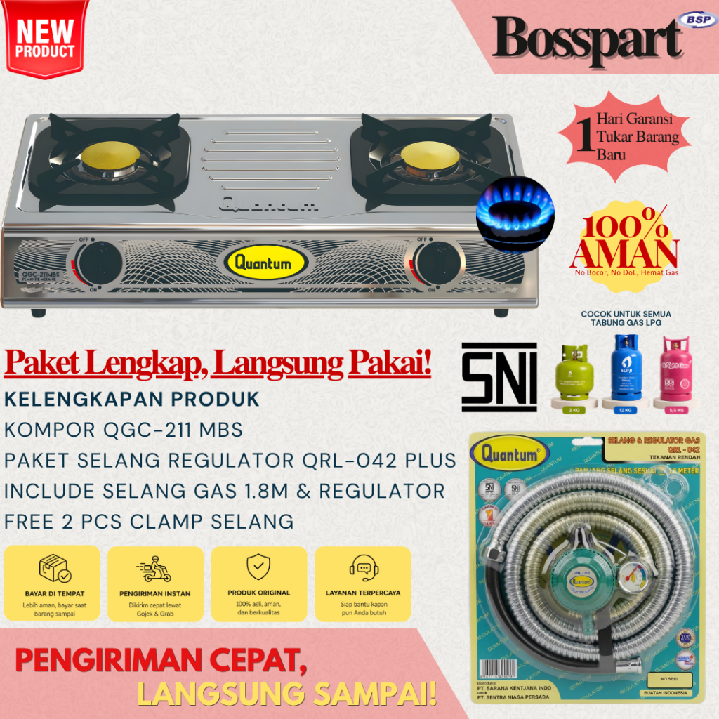 Quantum Kompor Gas 2 Tungku QGC-211MBS Stainless Steel