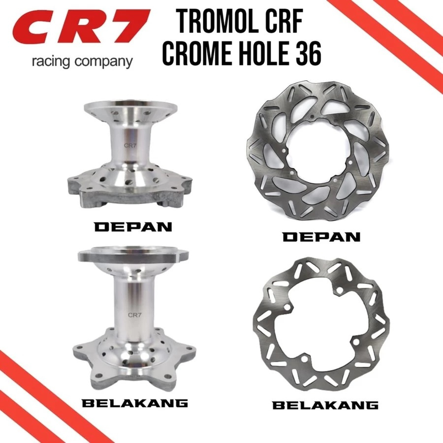 Tromol CRF150 CR7 36 Hole Hitam / Crome Set Depan Belakang Plus Piringan Cakram